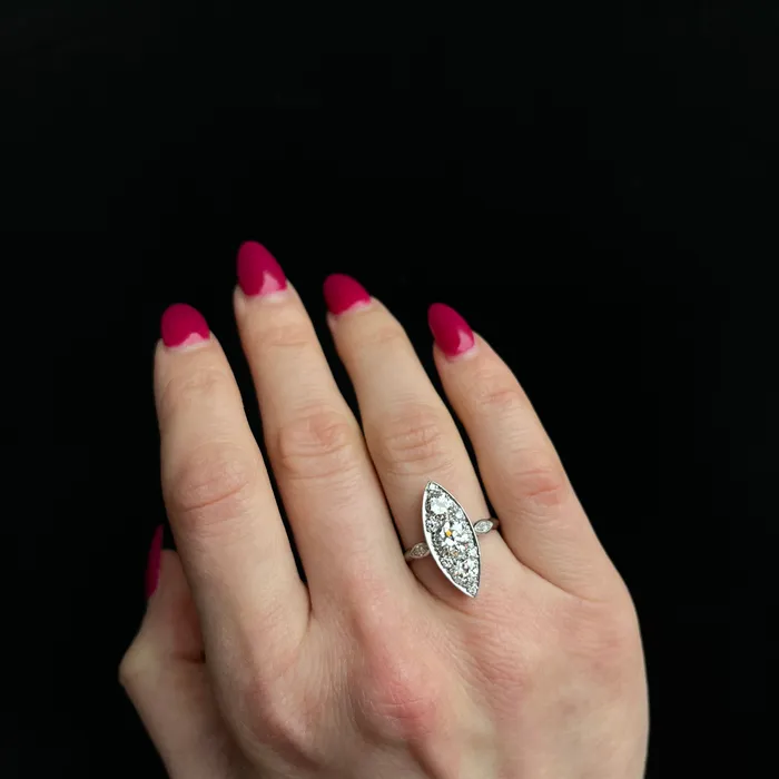 Rings Bernard NachtUnder the Crown Art Deco Platinum 210 CTW Diamond Navette Ring