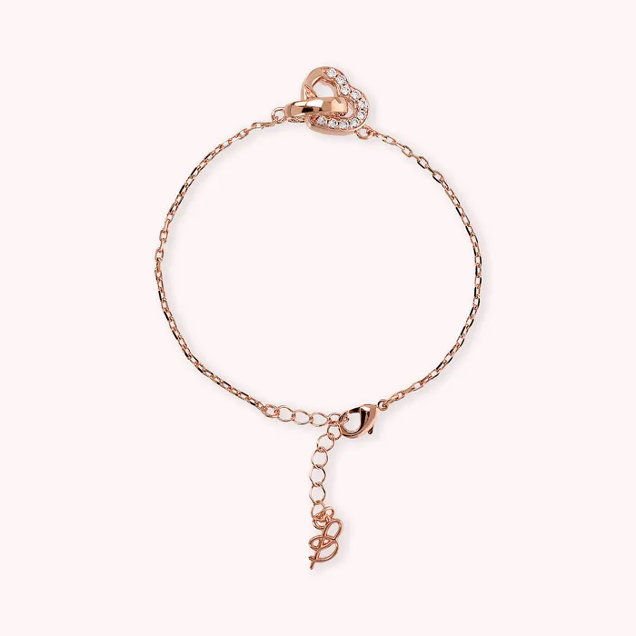 Rings Bracciale Catena Forzatina con Doppio Pendente Pav Cuore e Maglia Ovale Bronzallure Rings Bracciale Catena Forzatina con Doppio Pendente Pav Cuore e Maglia Ovale Bronzallure
