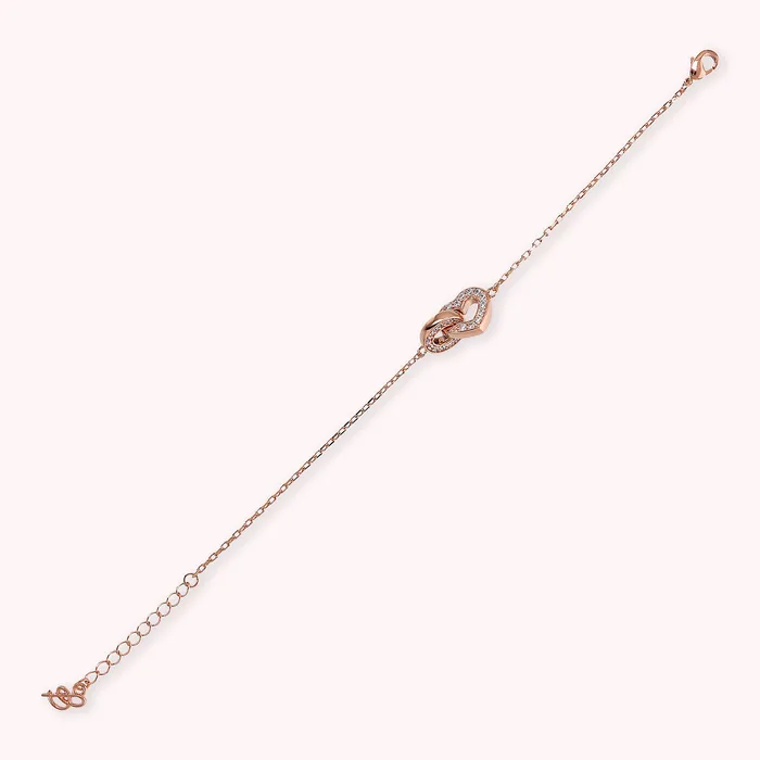 Rings Bracciale Catena Forzatina con Doppio Pendente Pav Cuore e Maglia Ovale Bronzallure