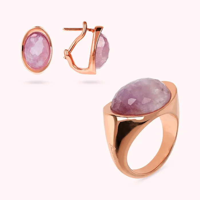 Rings Bronzallure Set Anello Cocktail e Orecchini a Lobo con Ametista Viola Sfaccettata Rings Bronzallure Set Anello Cocktail e Orecchini a Lobo con Ametista Viola Sfaccettata