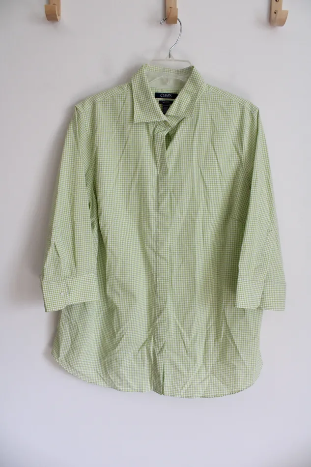 Rings Chaps Chaps Green White Gingham Button Down Top 1X