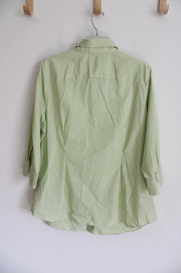 Rings Chaps Chaps Green White Gingham Button Down Top 1X