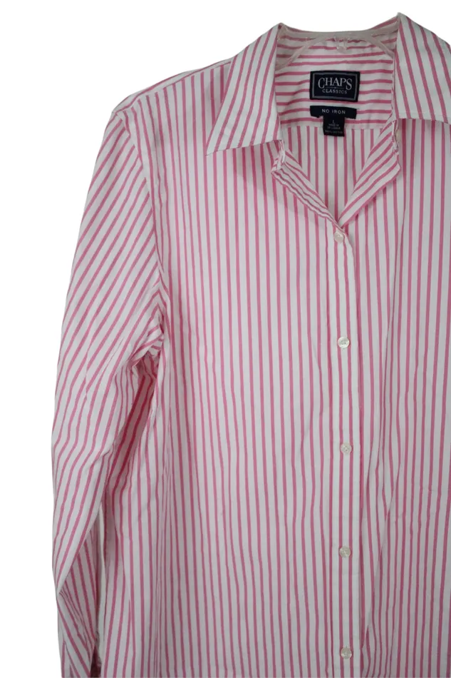 Rings Chaps Classics Pink White Striped Shirt L Chaps