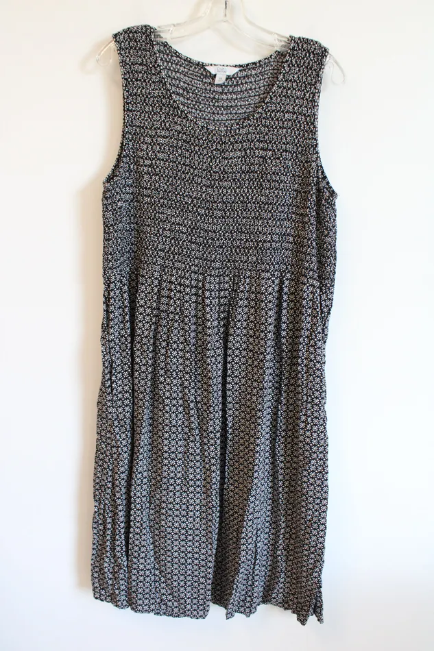 Rings Croft Barrow Croft Barrow Black White Tan Patterned Smocked Dress XXL