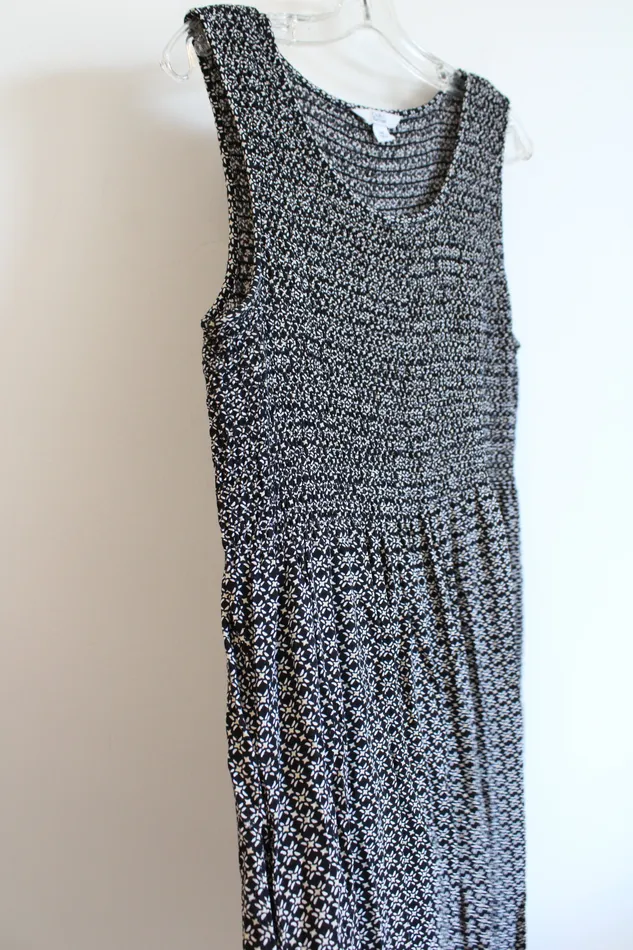 Rings Croft Barrow Croft Barrow Black White Tan Patterned Smocked Dress XXL