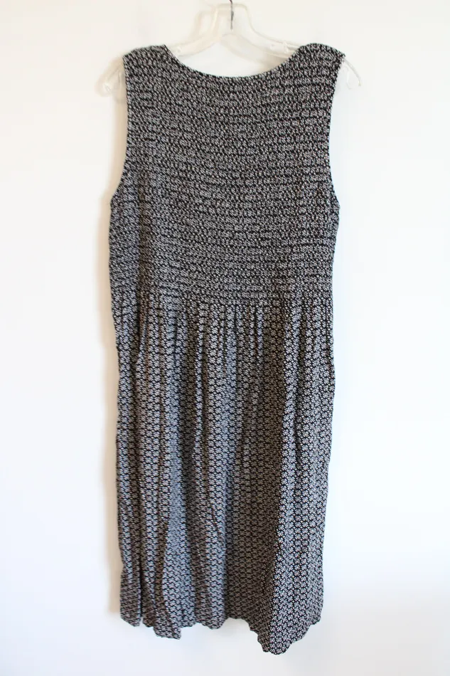 Rings Croft Barrow Croft Barrow Black White Tan Patterned Smocked Dress XXL
