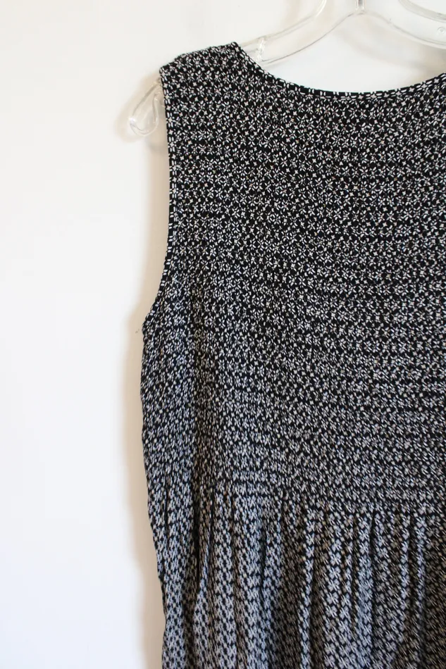 Rings Croft Barrow Croft Barrow Black White Tan Patterned Smocked Dress XXL