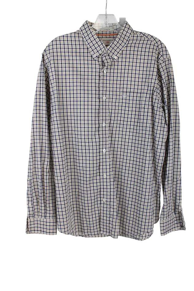 Rings Dockers Dockers Classic Fit Black Tan Plaid Shirt L
