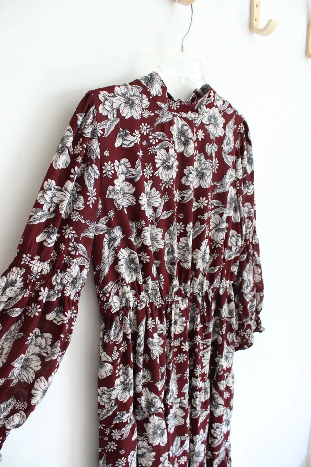 Rings Emma Michele Emma Michele Maroon Floral Long Sleeved Dress S