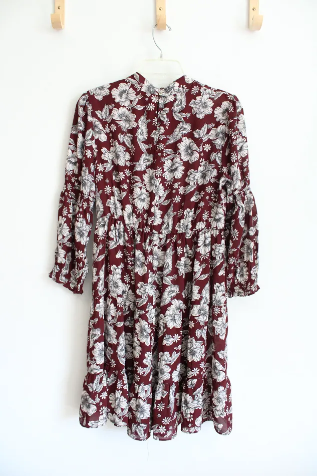 Rings Emma Michele Emma Michele Maroon Floral Long Sleeved Dress S
