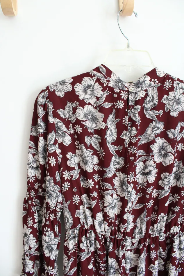 Rings Emma Michele Emma Michele Maroon Floral Long Sleeved Dress S