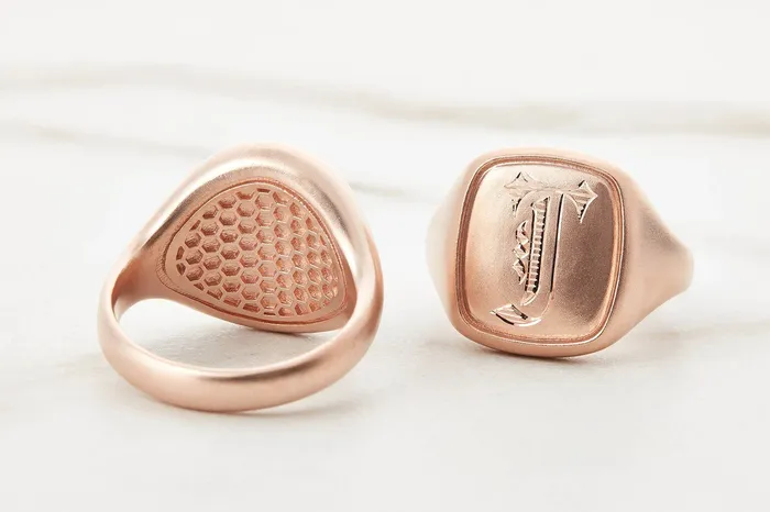 Rings Honey Jewelry Co Mens Cushion Signet Ring in Rose Gold