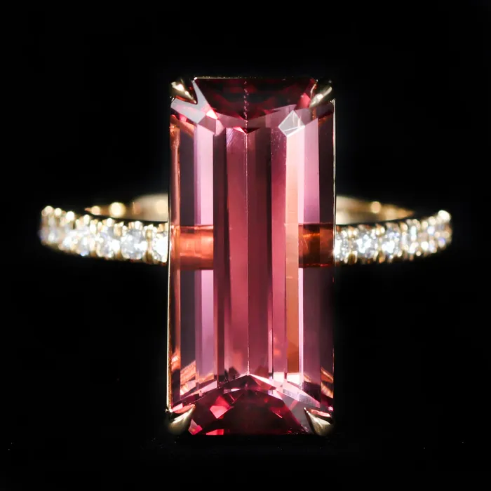 Rings JS Simmons Diamond Consultants 18K Yellow Gold 661 Carat Pink Tourmaline and Diamond Ring