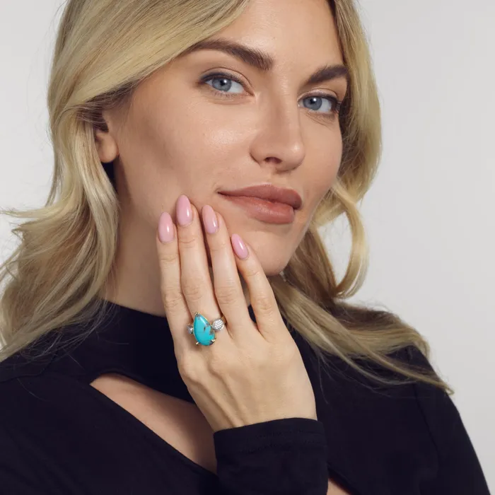 Rings John Atencio Bermuda Gemstone Ring with Pave Diamonds Rings John Atencio Bermuda Gemstone Ring with Pave Diamonds