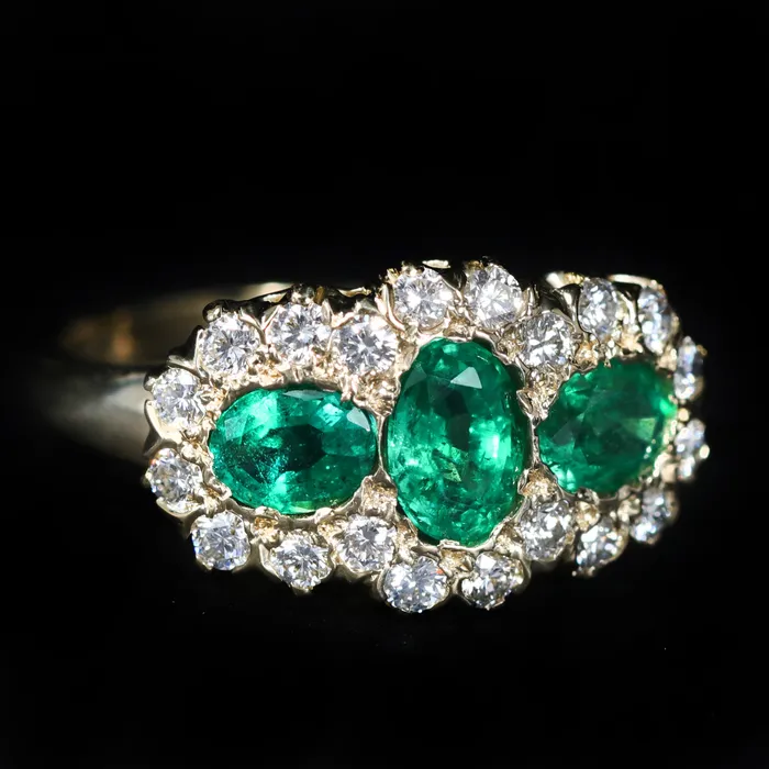 Rings K Goldschmidt 14K Yellow Gold 118 CTW Emerald and Diamond Halo Ring