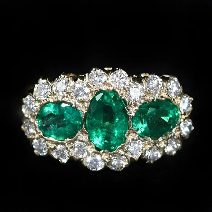 Rings K Goldschmidt 14K Yellow Gold 118 CTW Emerald and Diamond Halo Ring