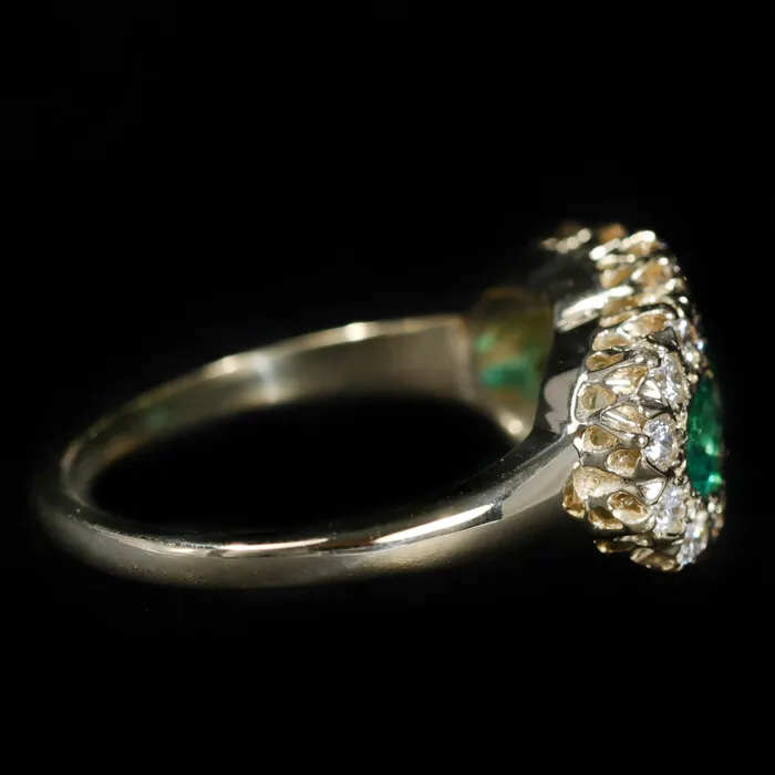 Rings K Goldschmidt 14K Yellow Gold 118 CTW Emerald and Diamond Halo Ring