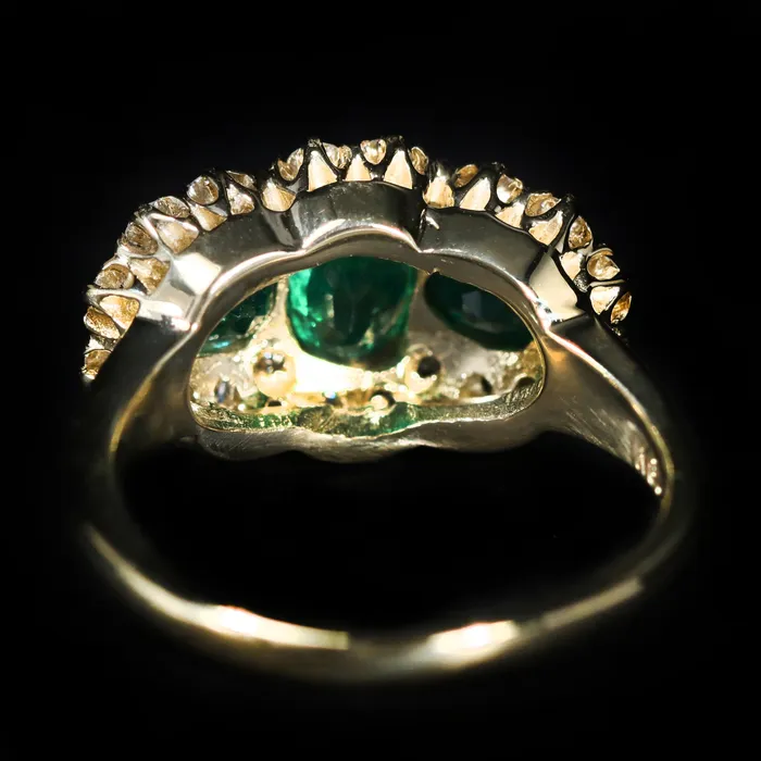 Rings K Goldschmidt 14K Yellow Gold 118 CTW Emerald and Diamond Halo Ring