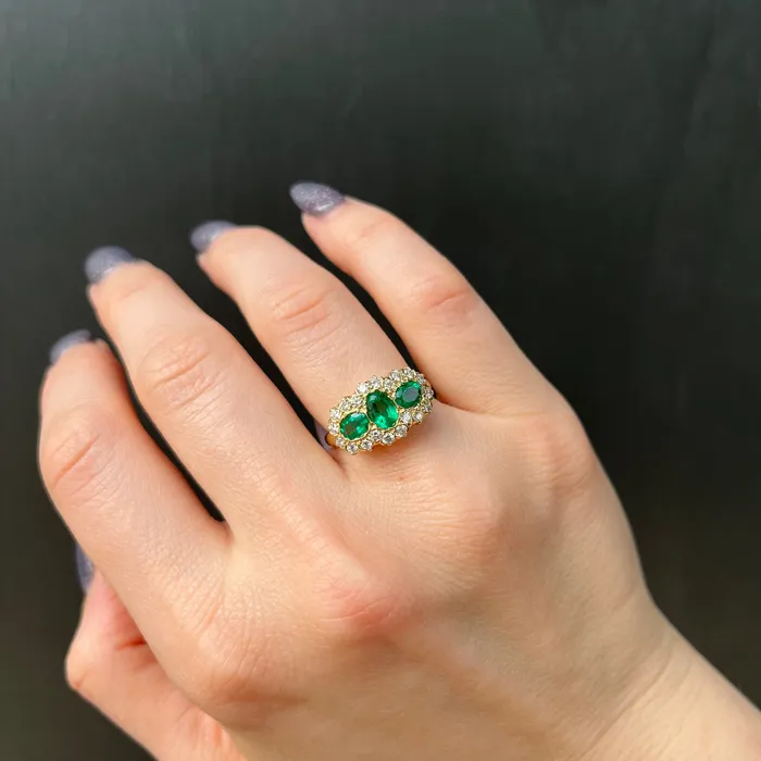 Rings K Goldschmidt 14K Yellow Gold 118 CTW Emerald and Diamond Halo Ring