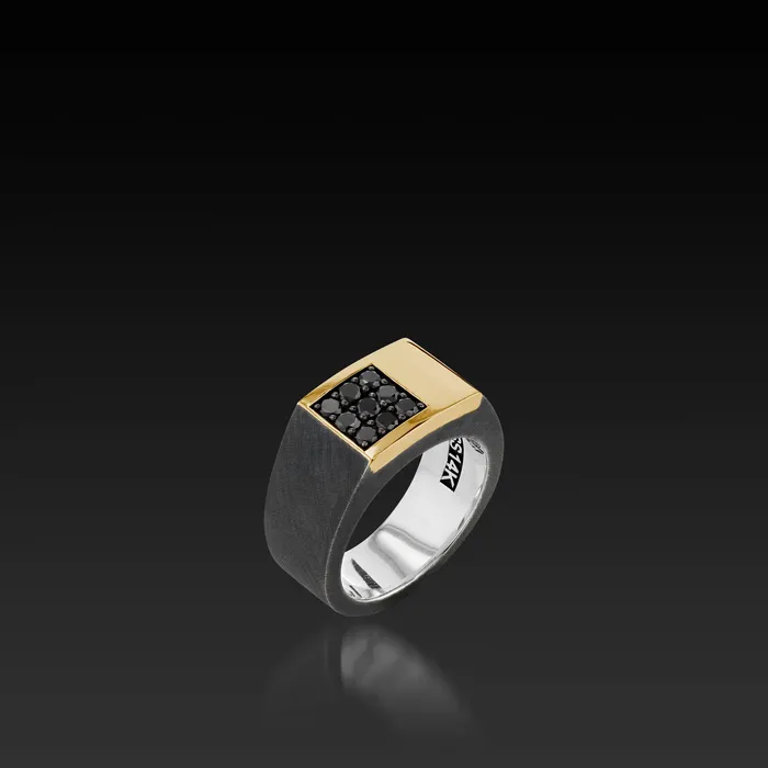 Rings Mens Duplex Black Diamond Signet Ring John Atencio