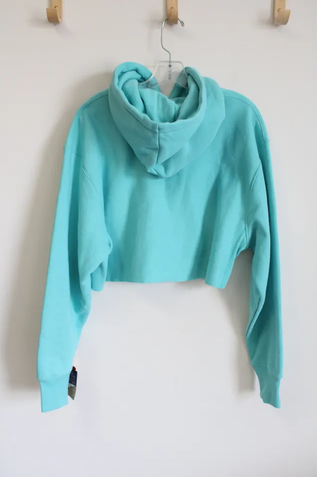 Rings NEW Champion Blue Reverse Weave Embroidered Logo Crop Hoodie M Champion