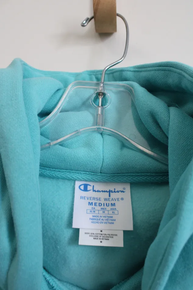 Rings NEW Champion Blue Reverse Weave Embroidered Logo Crop Hoodie M Champion