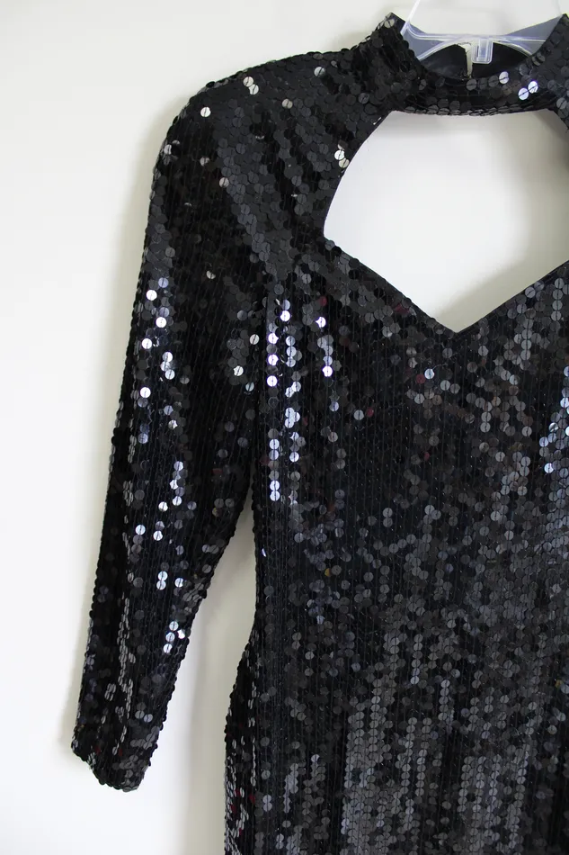 Rings NEW Vintage 1980s Cache Black Sequined Long Sleeved fitted Dress 10 Cache