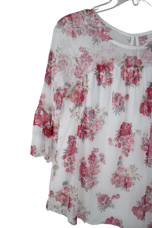 Rings No Boundaries No Boundaries White Floral Blouse M
