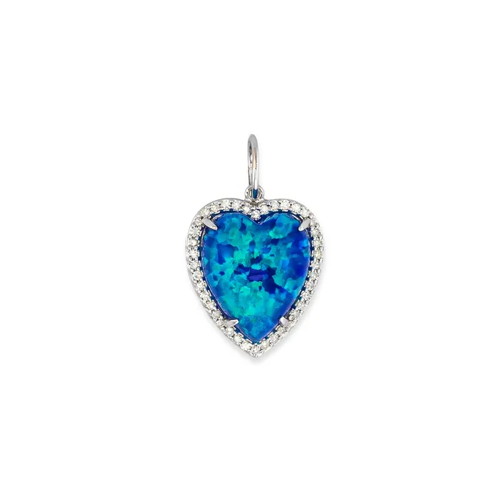 Rings RACHEL LYNN CHICAGO White Gold Diamond and Blue Fire Opal Chubby Heart Charm Rings RACHEL LYNN CHICAGO White Gold Diamond and Blue Fire Opal Chubby Heart Charm