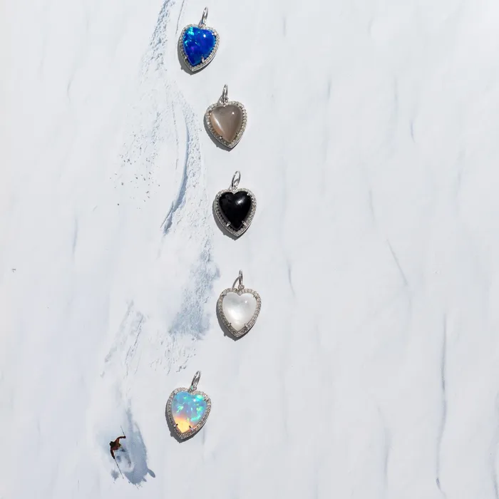 Rings RACHEL LYNN CHICAGO White Gold Diamond and Blue Fire Opal Chubby Heart Charm