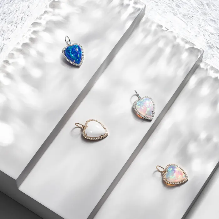Rings RACHEL LYNN CHICAGO White Gold Diamond and Blue Fire Opal Chubby Heart Charm