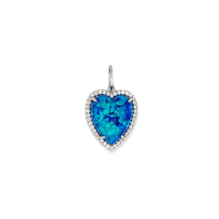 Rings RACHEL LYNN CHICAGO White Gold Diamond and Blue Fire Opal Chubby Heart Charm