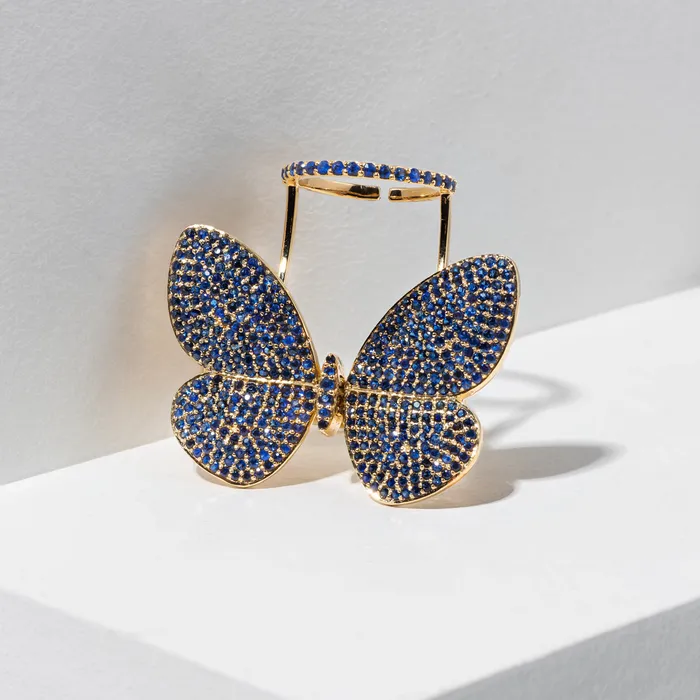 Rings RACHEL LYNN CHICAGO Yellow Gold and Blue Sapphire Fluttering Butterfly Ring
