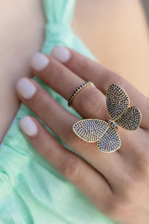 Rings RACHEL LYNN CHICAGO Yellow Gold and Blue Sapphire Fluttering Butterfly Ring