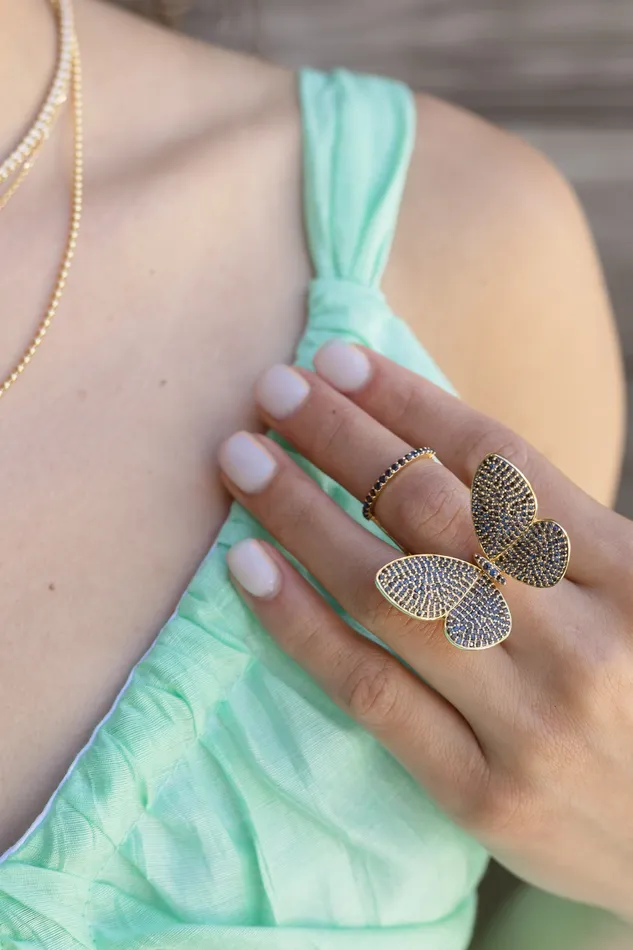 Rings RACHEL LYNN CHICAGO Yellow Gold and Blue Sapphire Fluttering Butterfly Ring