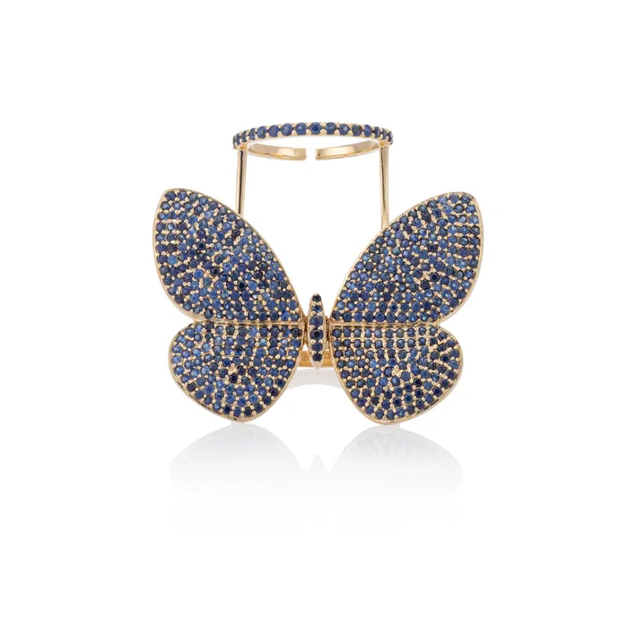 Rings RACHEL LYNN CHICAGO Yellow Gold and Blue Sapphire Fluttering Butterfly Ring