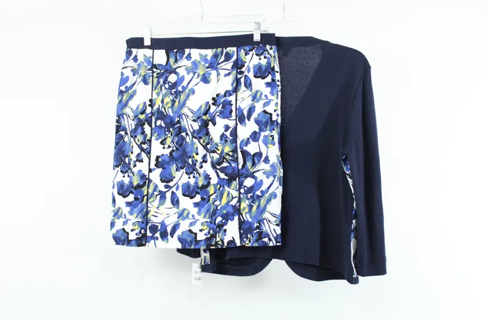 Rings Rafaella Rafaella Blue Floral 2 Piece Cardigan L Skirt 8 Petite Set