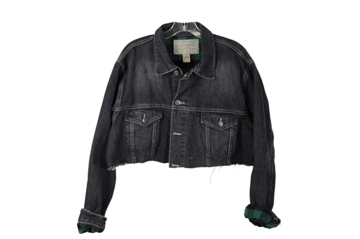 Rings RedHead Black Wash Denim Distressed Crop Jean Jacket M RedHead