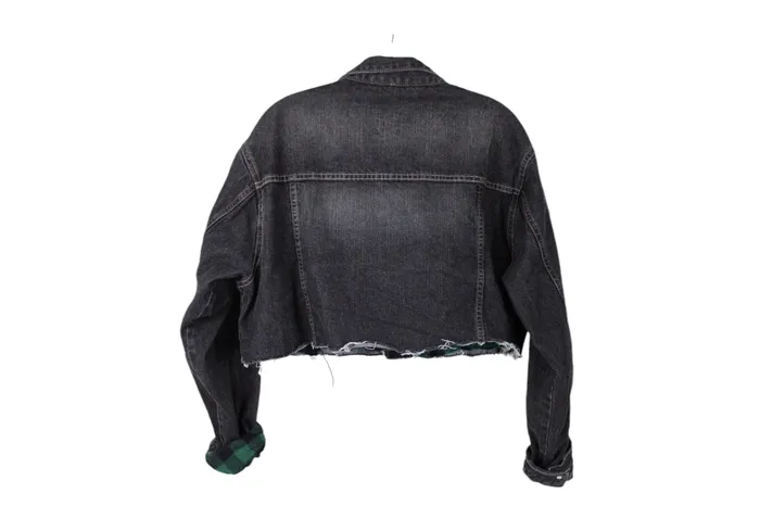 Rings RedHead Black Wash Denim Distressed Crop Jean Jacket M RedHead