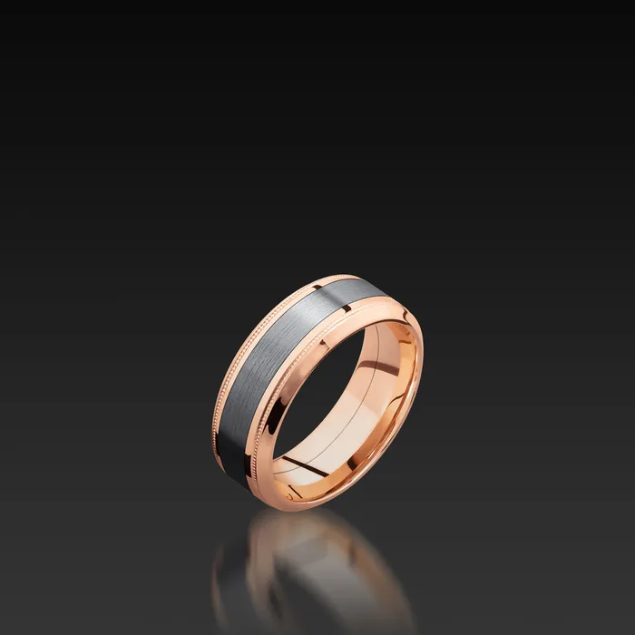 Rings Rose Gold high Bevel Band with Tantalum Inlay Shop John Atencio