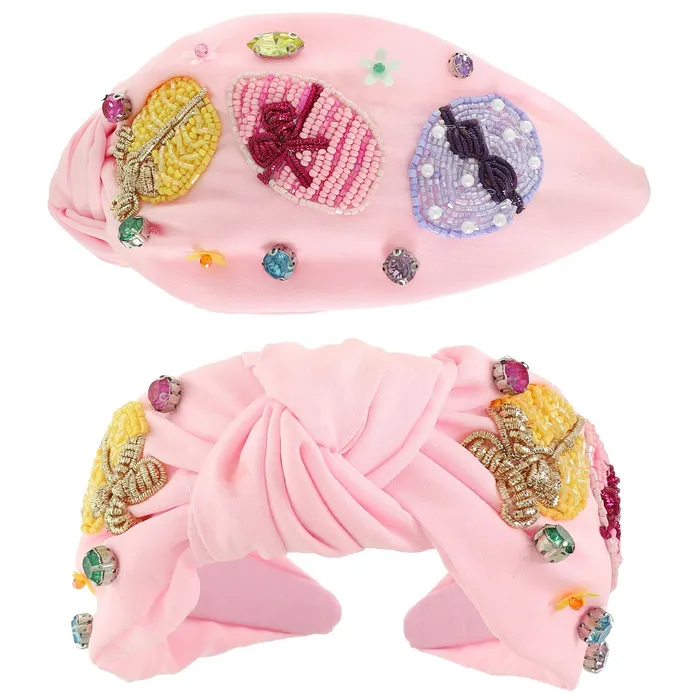 Rings Something Special LA FLORAL EASTER EGG CRYSTAL PEARL BEAD TOP KNOTTED HEADBAND PINK