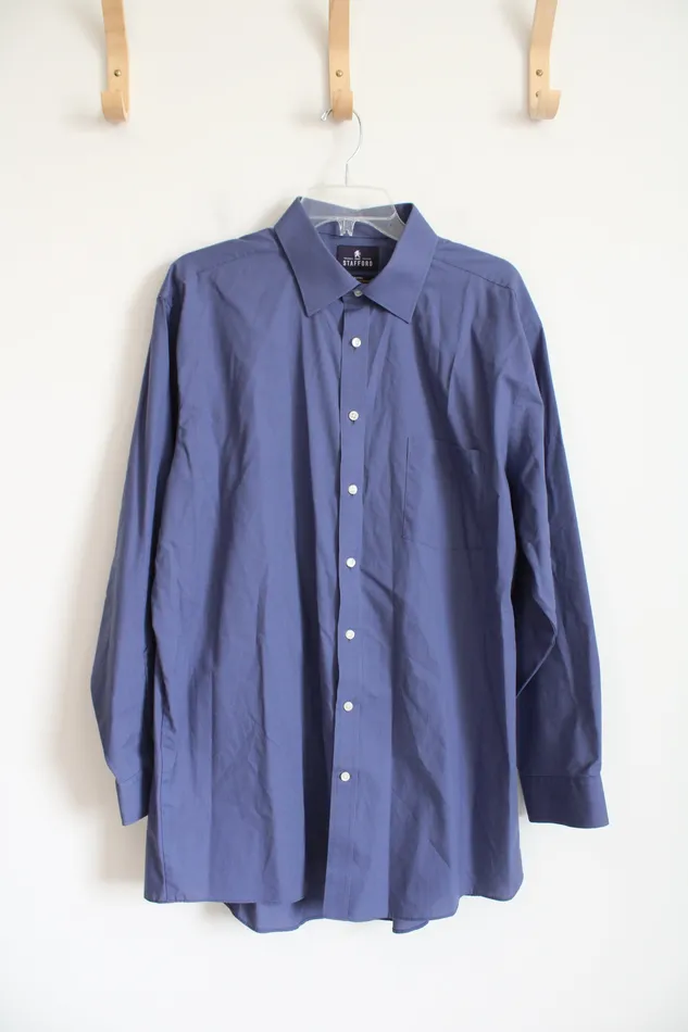Rings Stafford Stafford Travel Easy Care Broadcloth Regular Fit Blue Button Down Shirt 175 3435