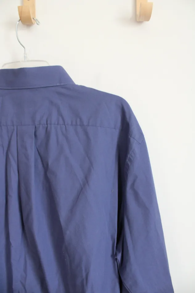 Rings Stafford Stafford Travel Easy Care Broadcloth Regular Fit Blue Button Down Shirt 175 3435