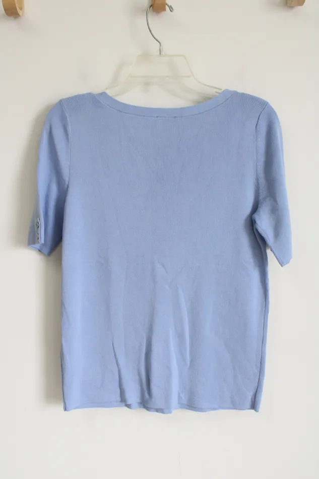 Rings Talbots Talbots Blue Knit Short Sleeved Top M Petite