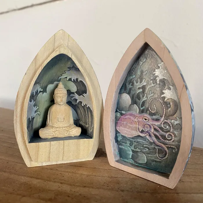 Sacred Statues Earrings Hand Painted Portable Shrine