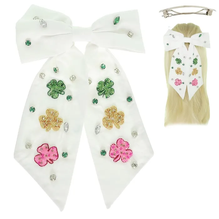 SAINT PATRICKS SHAMROCK BOW BARRETTE HAIR CLIP WHITE Something Special LA Rings SAINT PATRICKS SHAMROCK BOW BARRETTE HAIR CLIP WHITE Something Special LA Rings