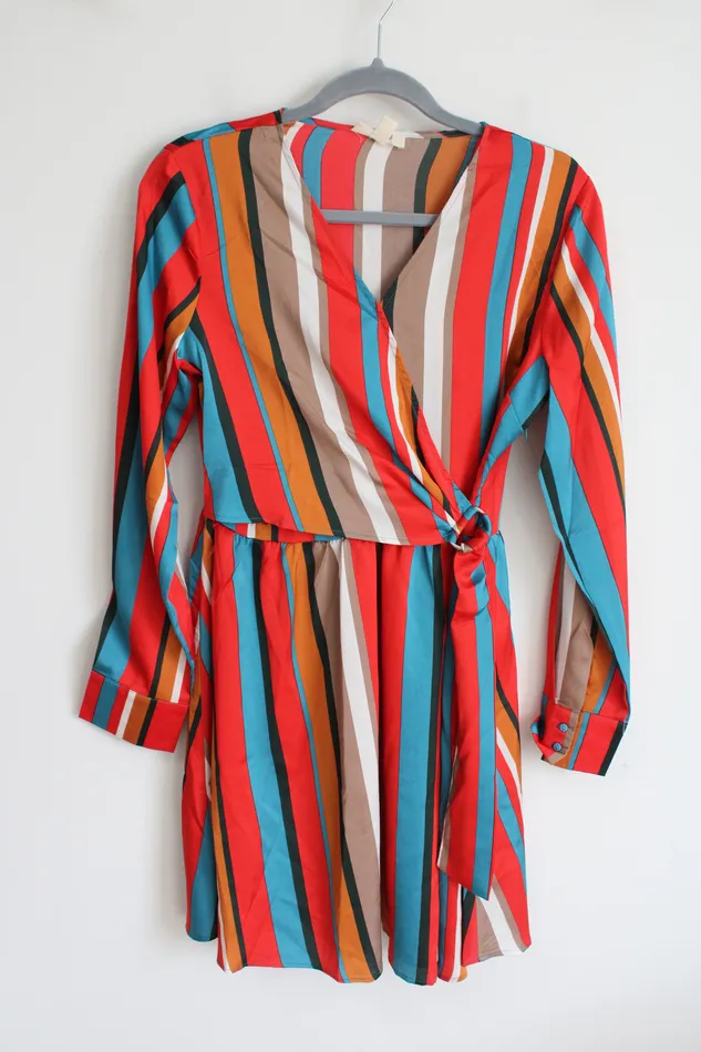 Sandy Sid New York Red Brown Black Striped Wrap Long Sleeved Summer Dress M Sandy Sid Rings Sandy Sid New York Red Brown Black Striped Wrap Long Sleeved Summer Dress M Sandy Sid Rings