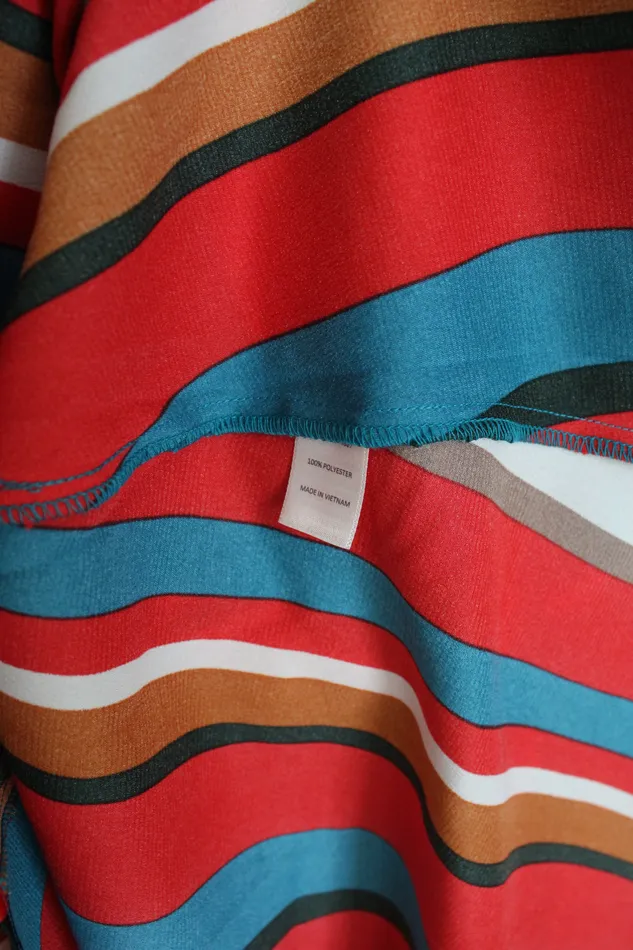 Sandy Sid New York Red Brown Black Striped Wrap Long Sleeved Summer Dress M Sandy Sid Rings