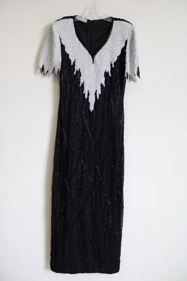 Scala Rings Vintage Scala Beaded Silk Gown Black White Dress