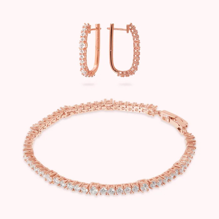Set Orecchini a Cerchio e Bracciale Tennis con Cubic Zirconia Bianche Bronzallure Earrings Set Orecchini a Cerchio e Bracciale Tennis con Cubic Zirconia Bianche Bronzallure Earrings